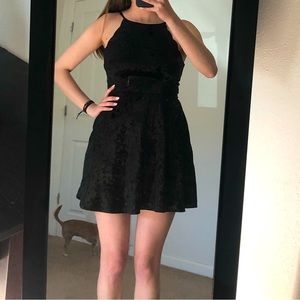 BCX crushed velvet black mini dress with high neck
